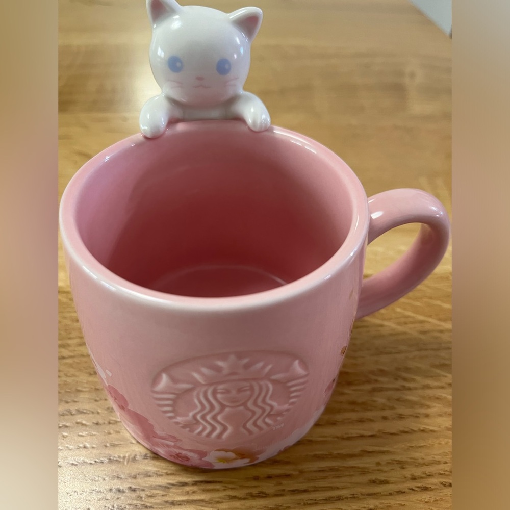 Starbucks Pink Cherry Blossom Mug Cute Cat Ceramic Cup Coffee Cup Pre-owned